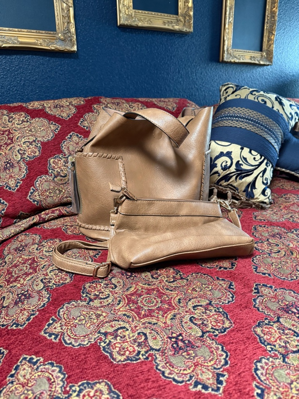 Everyday Tan Shoulder Bag with Matching Pouch - Women Bags
